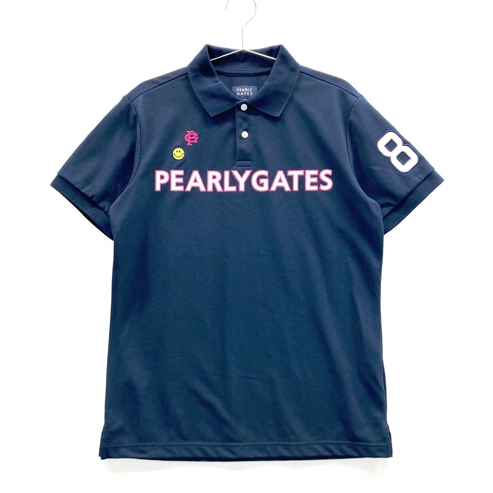 サイズ 5 PEARLY GATES パーリーゲイツ 半袖ポロシャツ ニコちゃん ネイビー系 ゴルフウェア メンズ ストスト