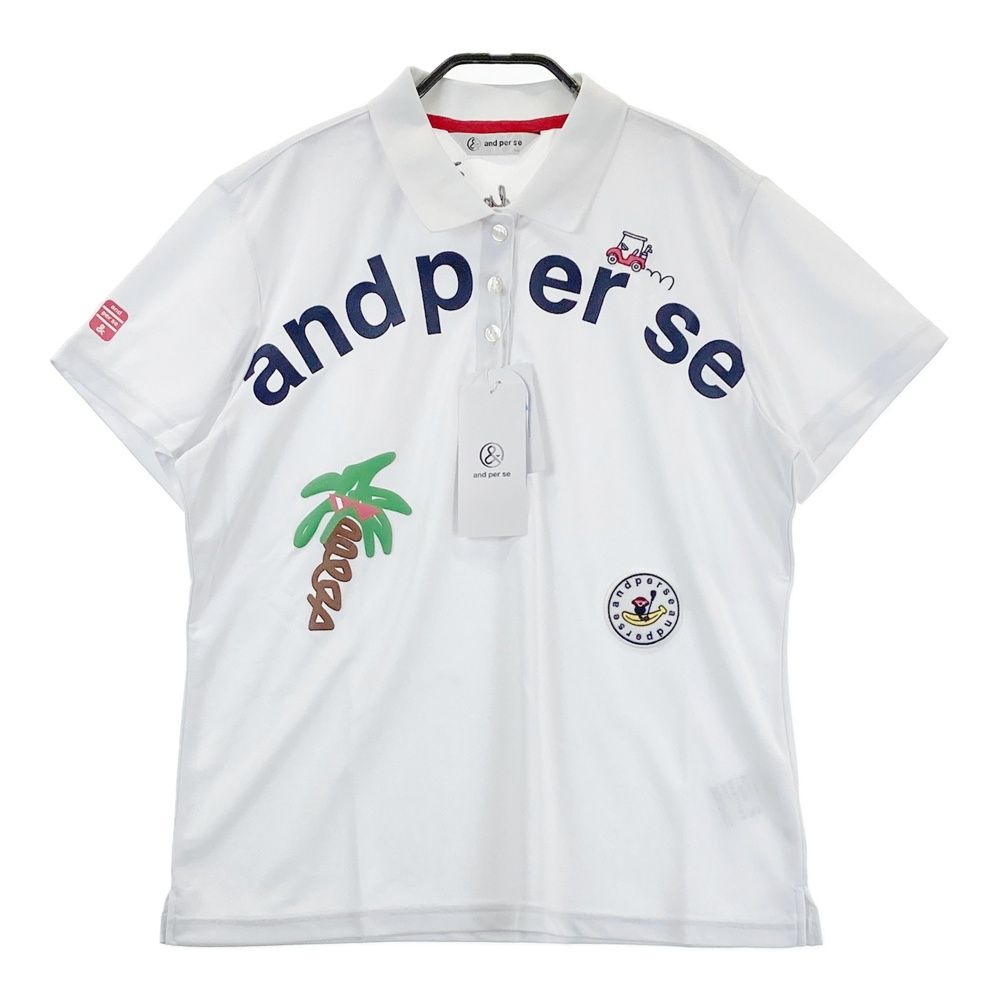 サイズ LL AND PER SE アンパスィ モデル 半袖ポロシャツ ホワイト系 ゴルフウェア レディース ストスト