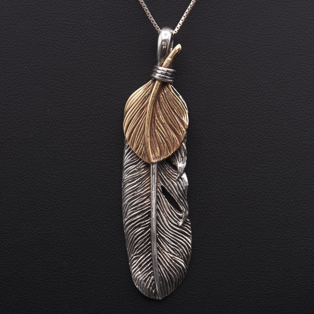 L 270 ヴィンテージ 刻印 ペンダント トップ 大ぶり 羽 フェザー ゴールド デザイン シルバー チャーム ヘッド