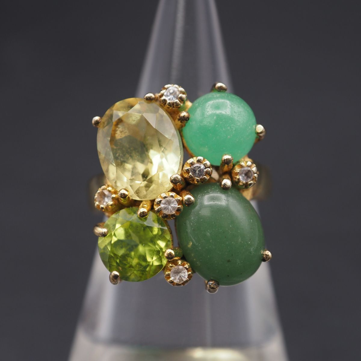 L 150 グリーンストーン ダイヤモンド風 CA 925刻印 リング ゴールド デザイン シルバー 指輪 9号