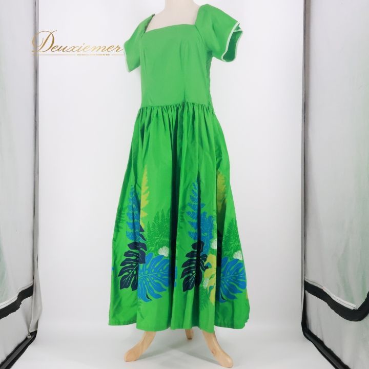 フラダンス パンドール ハワイアン ワンピース ムームー 日本製 黄緑