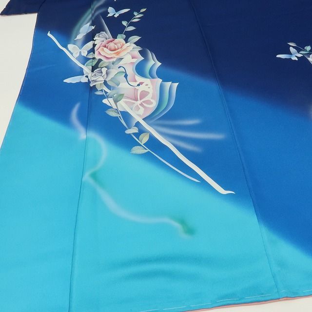 六花-RIKKA- やまと誂製 正絹 薔薇 蝶 訪問着 手縫い仕立て 着物 A4180