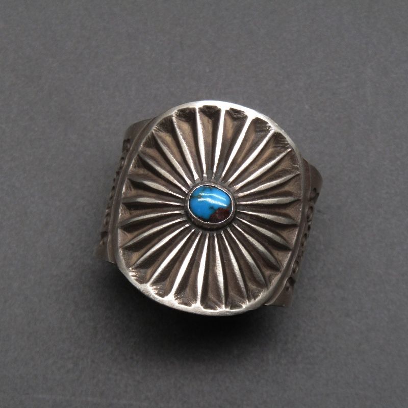 Herman Smith ナバホ族 リング ビズビー ターコイズ ハーマンスミス スタンプワーク 30号