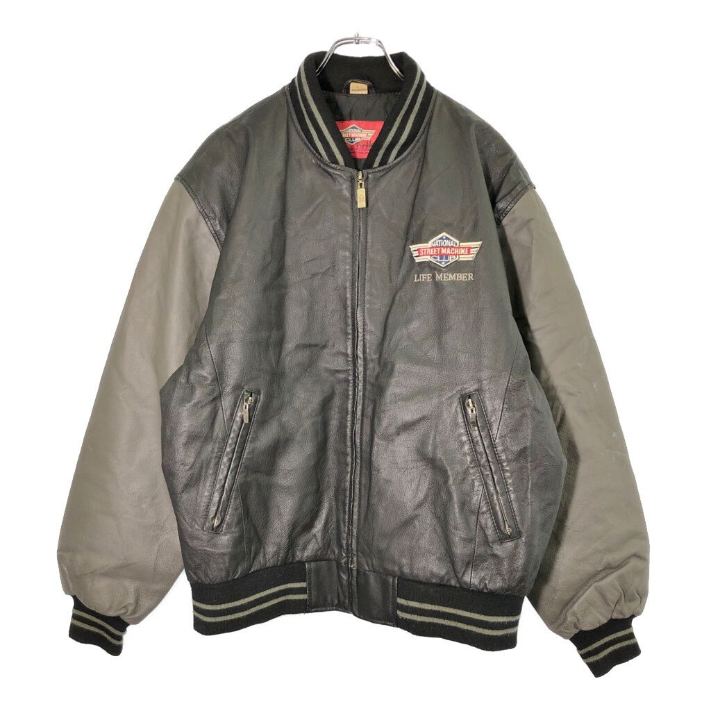 STREET MACHINE CLUB レザースタジアムジャケット ブラック メンズ L 古着 V 9496