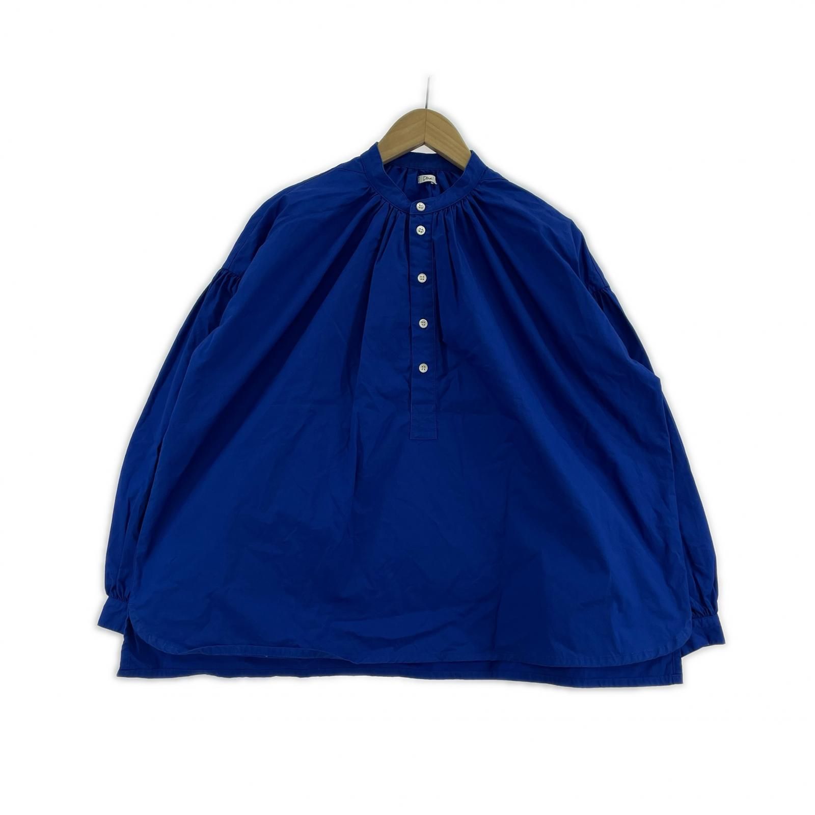 dhal ギャザーコットンLSシャツ ブラウス ブルー