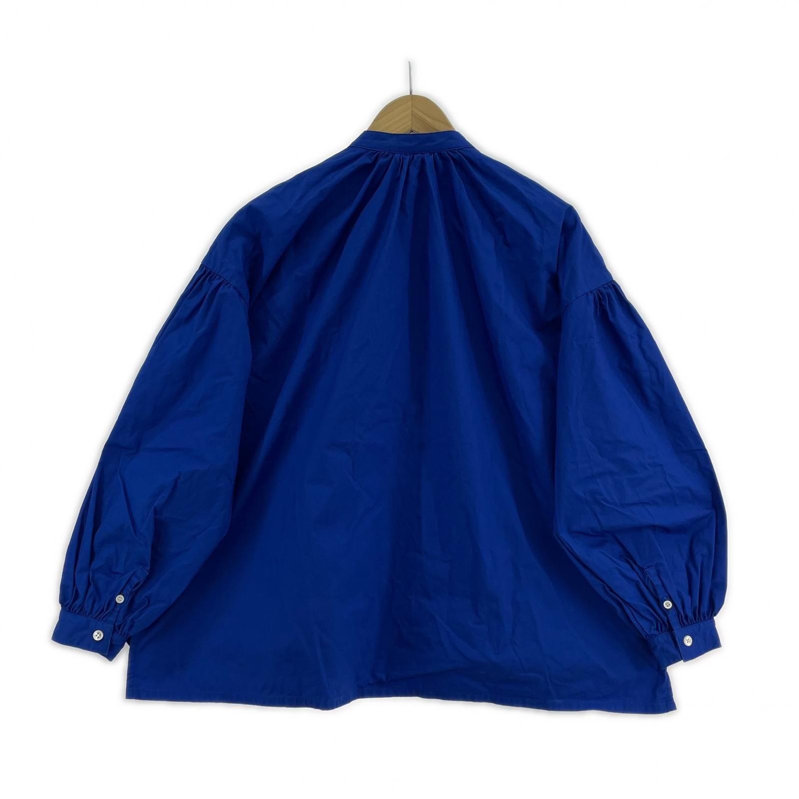  dhal ギャザーコットンLSシャツ ブラウス ブルー 長袖 シャツ ブラウス