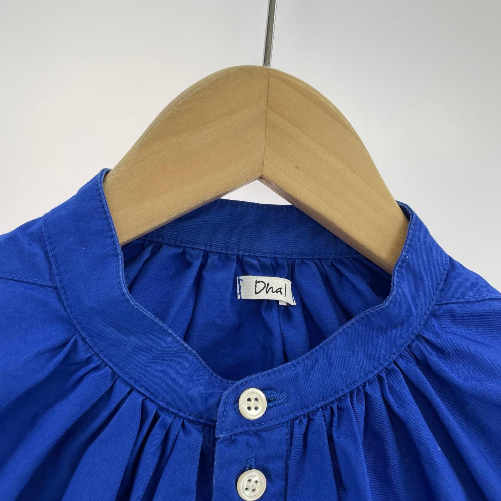 dhal ギャザーコットンLSシャツ ブラウス ブルー