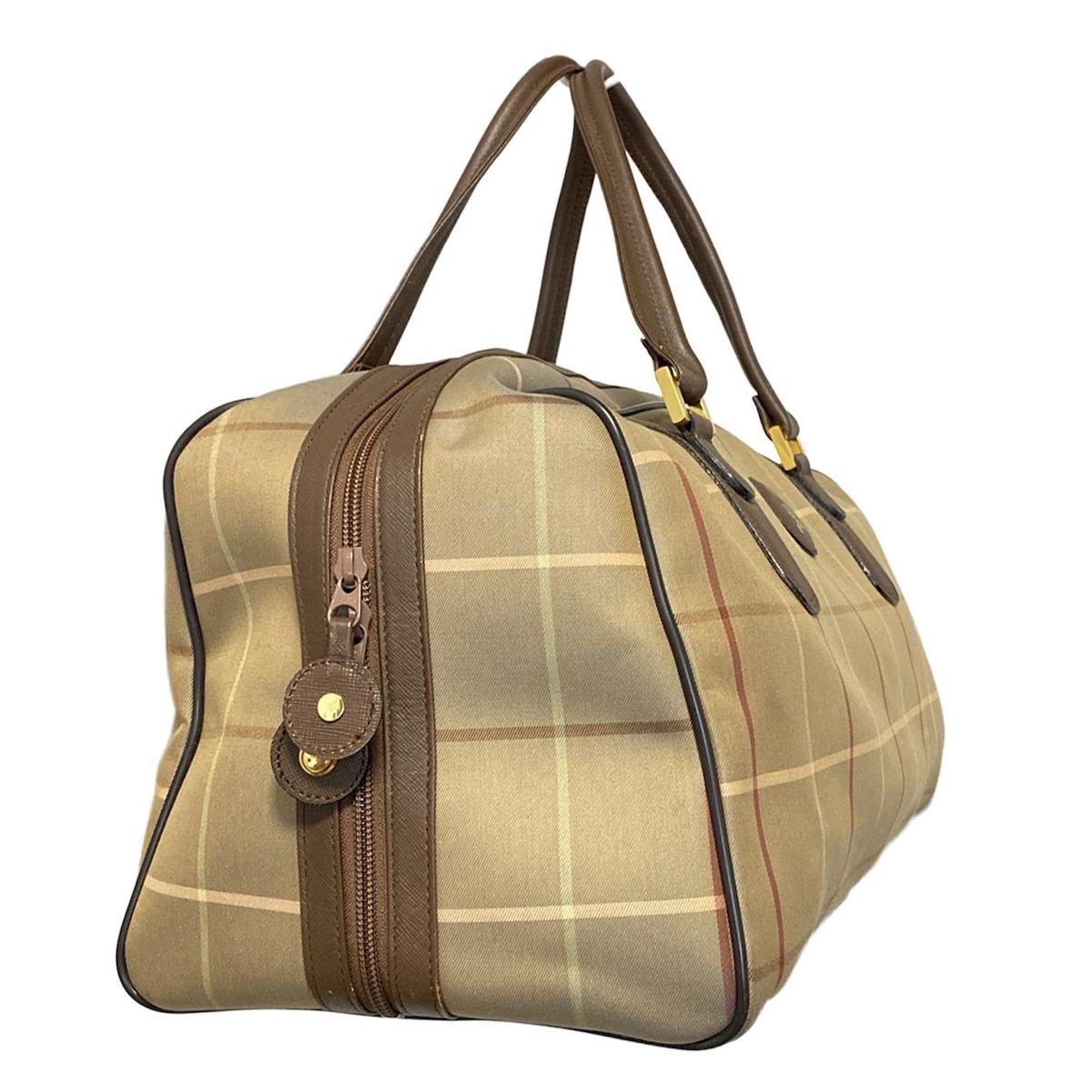 Burberry s バーバリーズ ボストンバッグ - カーキ×ブラウン×マルチ チェック柄 本体ロックなし レザー