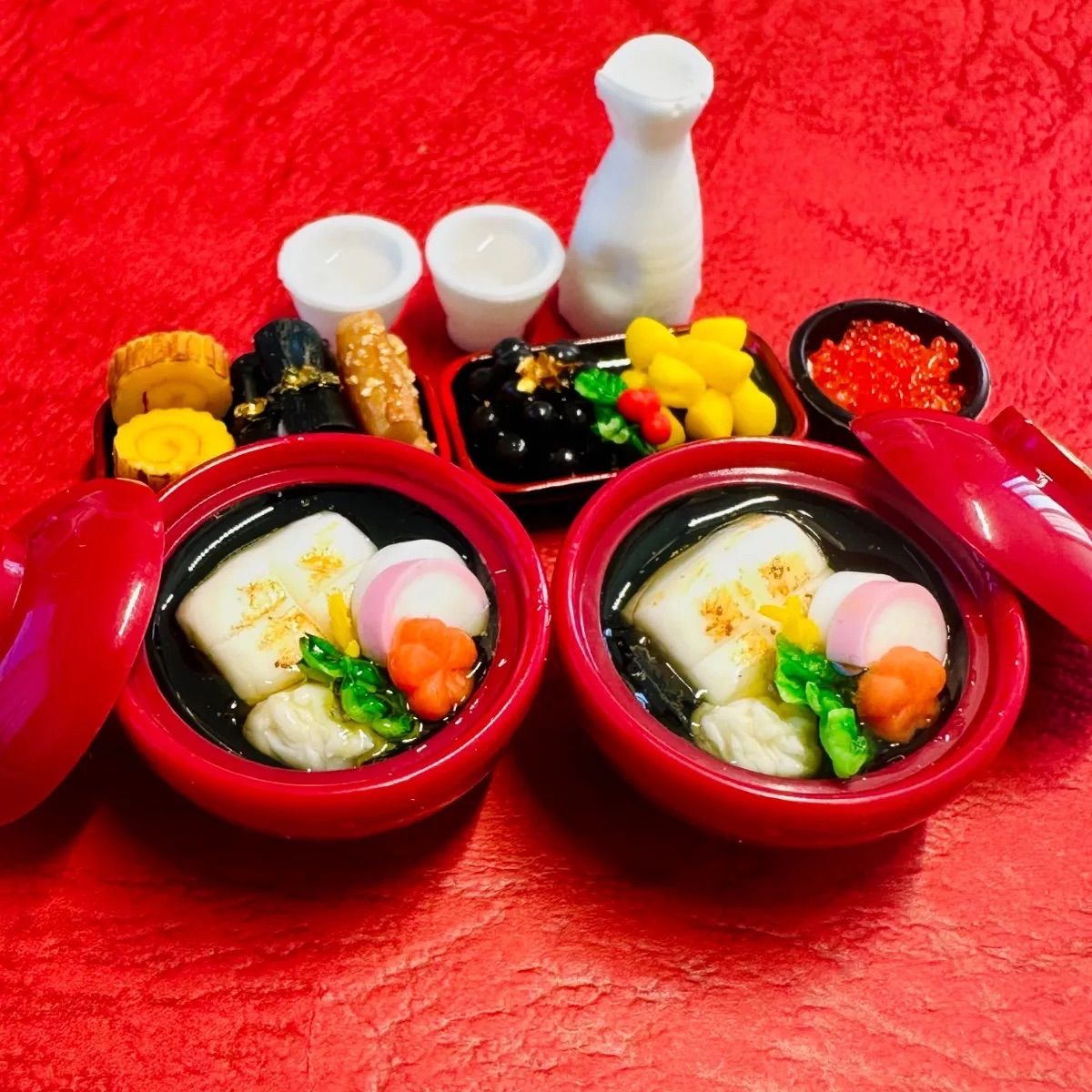 881お雑煮セット ミニチュアフード ドールハウスおもちゃ ドール リカちゃん シルバニア 樹脂粘土 ねんどろいど ブライス オビツ フィギュア ミニチュア 推し活 ぬい活 エイミーショップ