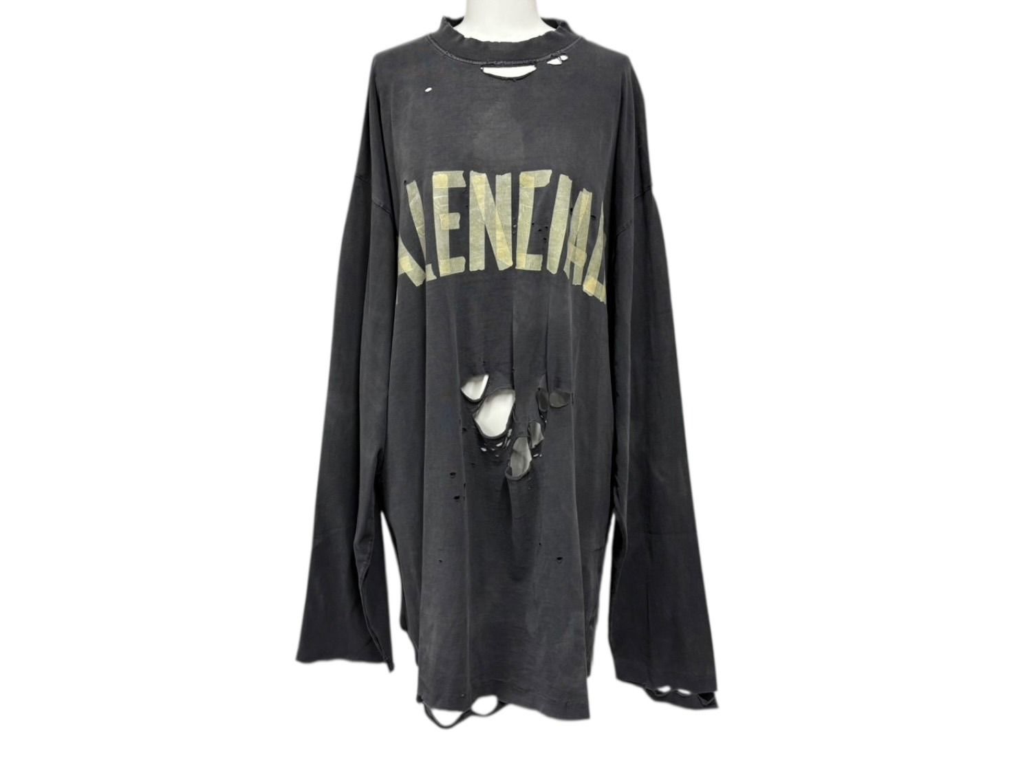 バレンシアガ ガムテープロゴ オーバーサイズ 長袖Tシャツ ブラック コットン サイズ ２ 4 b 010342