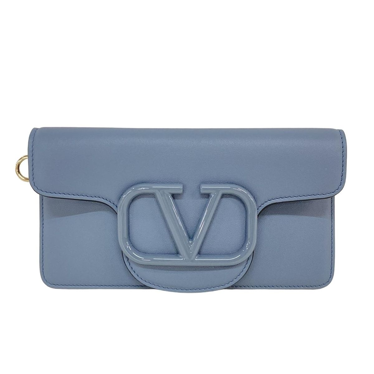 バレンチノガラバーニ クラッチバッグ Vロゴ シグネチャー ブルーグレー レザー