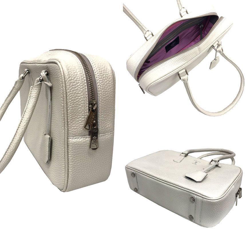 A.D.M.J. エー ディー エム ジェイ 牛革 ボストンバッグ 28 cm レザー 白 ホワイト aq 12361