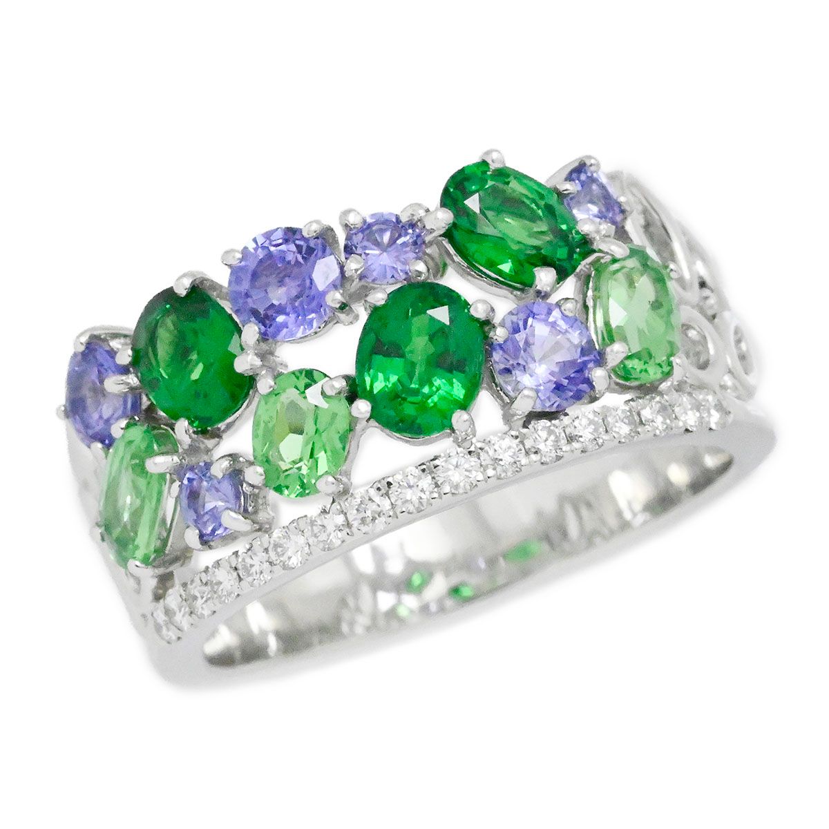 タサキ K 18 WG ホワイトゴールド ガーネット0 15 ct サファイア ダイヤ サイズ17号 レディース