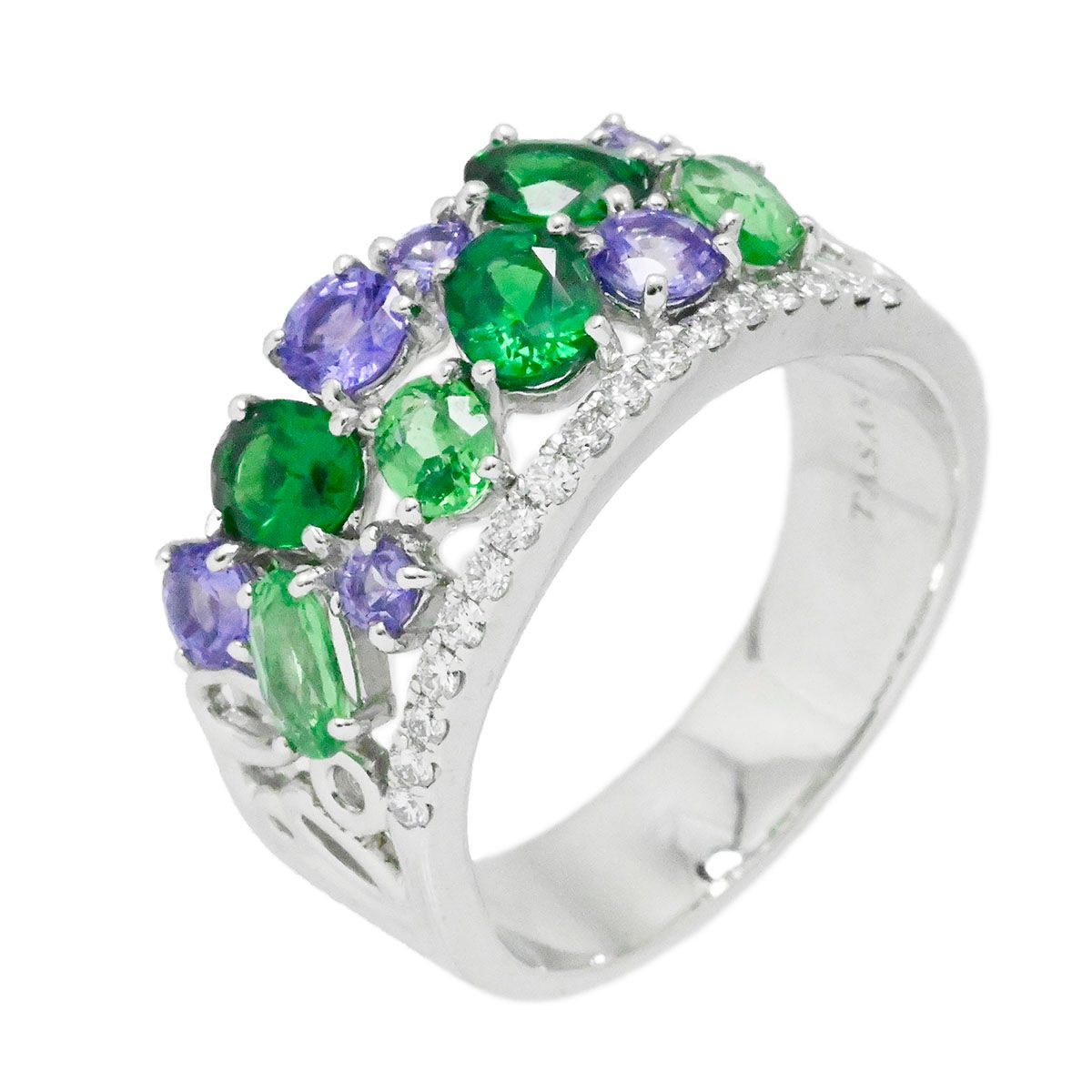 タサキ K 18 WG ホワイトゴールド ガーネット0.15 ct サファイア ダイヤ サイズ17号 レディース