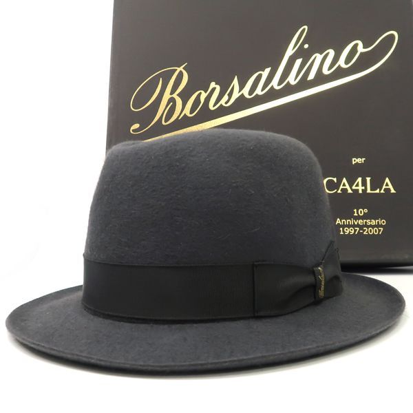 Borsalino × CA 4 LA ハット 中折れ 10周年 2007 兎 グレー ボルサリーノ カシラ 質屋-11525
