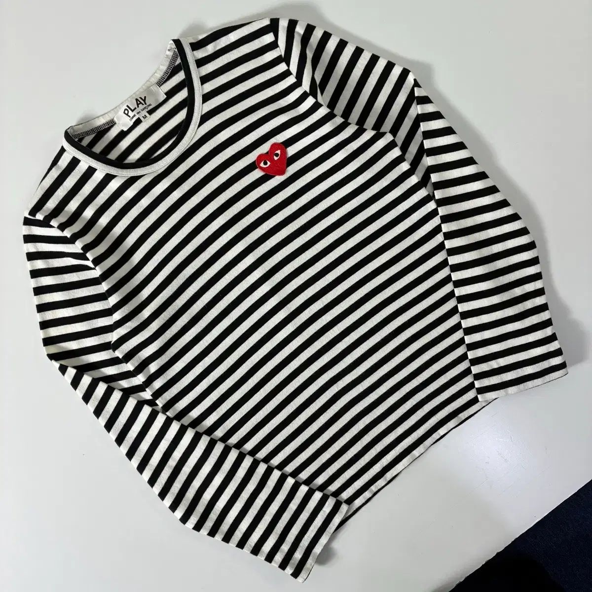 COMME des GARCONS 꼼데가르송 ハート ワッペン ストライプ Tシャツ