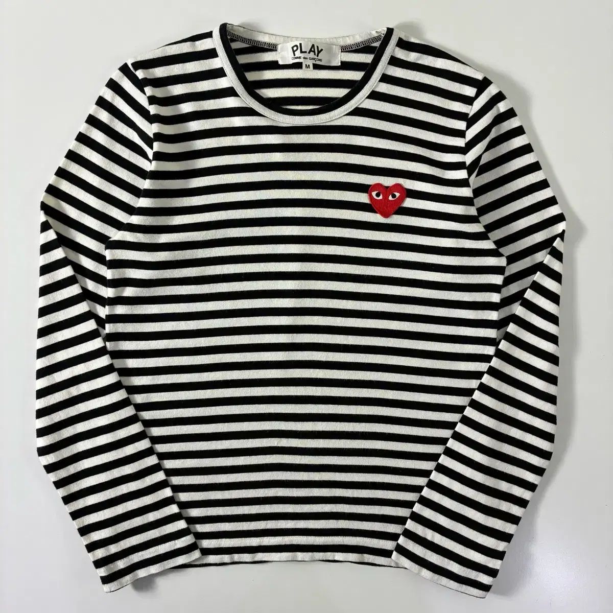COMME des GARCONS 꼼데가르송 ハート ワッペン ストライプ Tシャツ