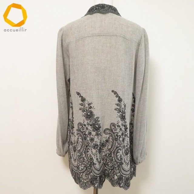 anc インポートロッサ import Rossa ジャケット チュニック 44 グレー レース 花柄 薄手 大きいサイズ レディース 980433