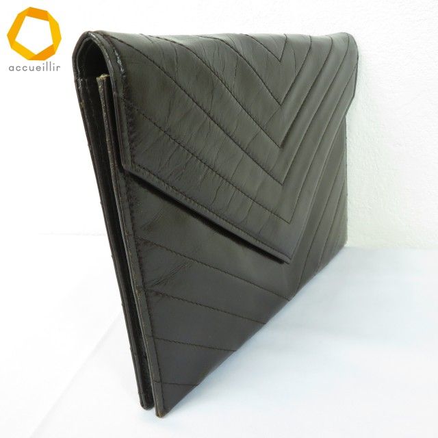 ab イヴサンローラン Yves Saint Laurent クラッチ パーティーバッグ 茶 ベージュ Vステッチ ヴィンテージ レディース 940886 k 01