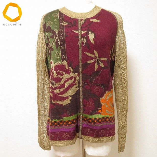 wnc ケンゾー KENZO ニット セーター XL ボルドー ゴールド 緑 ラメ 花