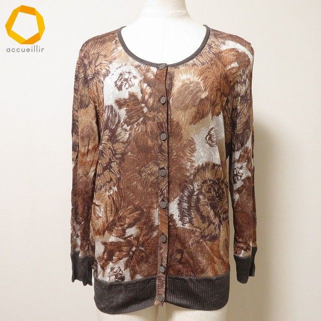 anc ケンゾー KENZO カーディガン L 茶系 シルク混 異素材 花柄