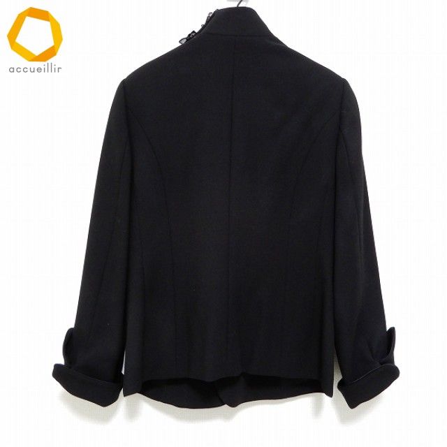 anc ギンザマギー 銀座マギー ジャケット 42 黒系 花モチーフ 重ね着風 ビーズ 大きいサイズ レディース 972006