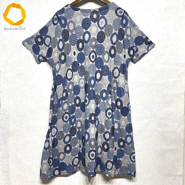 sxc ヨーガンレール チュニック 青 グレー 半袖 総柄 麻混 レディース 850456