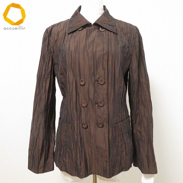anc レリアン Leilian ジャケット 9 茶 ダブル プリーツ レディース 981968