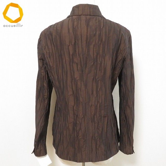 anc レリアン Leilian ジャケット 9 茶 ダブル プリーツ レディース 981968