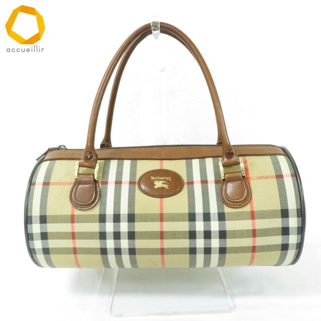 ab バーバリー BURBERRY ハンドバッグ 茶 ベージュ系 黒 赤 ノバ 