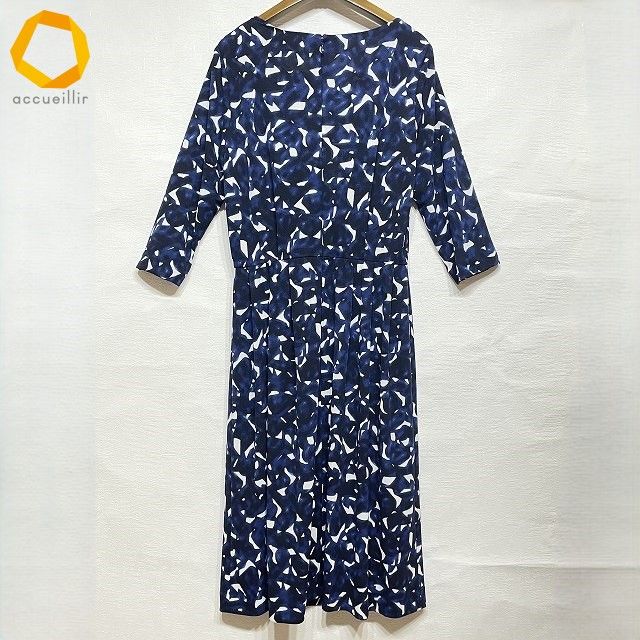 anc レリアン Leilian ワンピース 紺 大きいサイズ 総柄 七分袖 レディース 888046