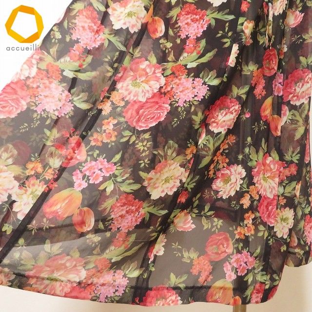  anc ヘッポコセンセイ へっぽこ先生 ワンピース 黒 赤 花柄 レース シースルー ベルト紐付き ロング レディース 973998 長袖 七分袖 カットソーワンピース