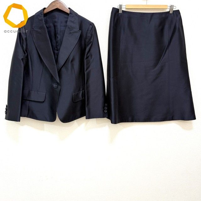 anc レリアン Leilian スカートスーツ 13 濃紺 セットアップ ツーピース 光沢 ステッチ 大きいサイズ レディース 977020