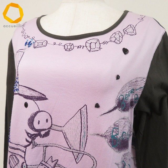  axc アルベロベロ カットソー ロンT ピンク グレー ブタ ビーズ ビジュー レディース 897289 長袖 Tシャツ カットソー