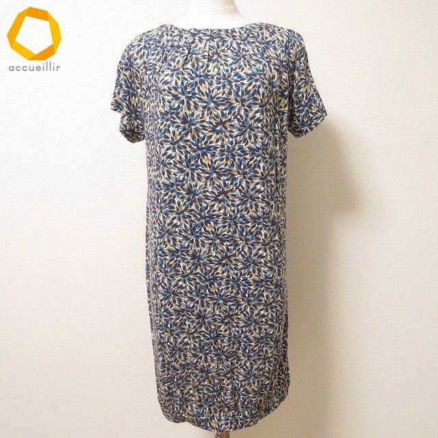 snc レリアン Leilian チュニック 9 カットソー 白 茶 青 半袖 リーフ柄 総柄 リボン レディース 950525