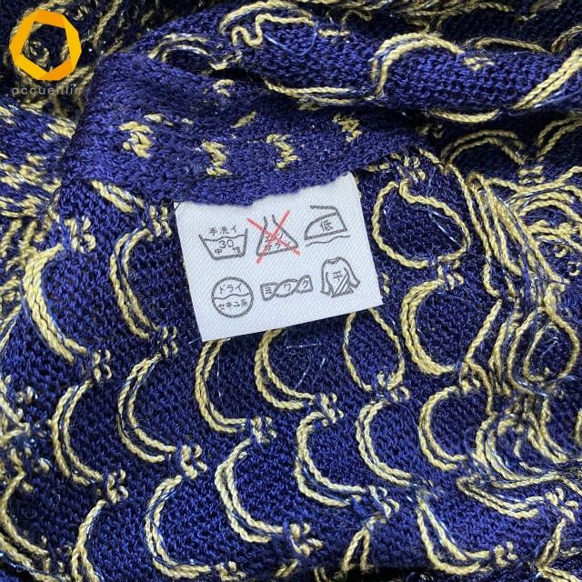 wnc サイトウトヨコ 斉藤都世子 ワンピース ニット ラメ 総柄 紺 黄色系 レディース 974136 フェミニン 長袖 七分袖 