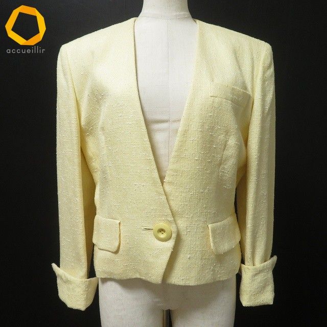 anc クリスチャンディオール ChristianDior ジャケット M 黄色 ツイード ショート丈 ヴィンテージ レディース 974189