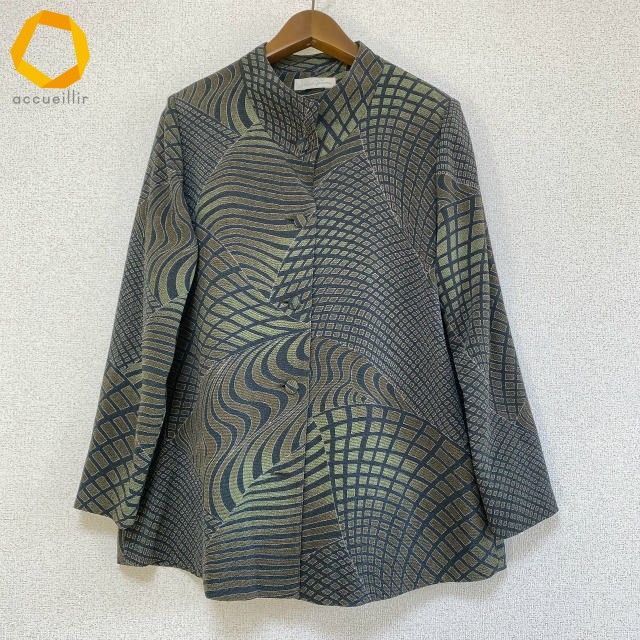 anc シセンドウ 詩仙堂 ジャケット 緑 カーキ ちりめん 柄 レディース 975035