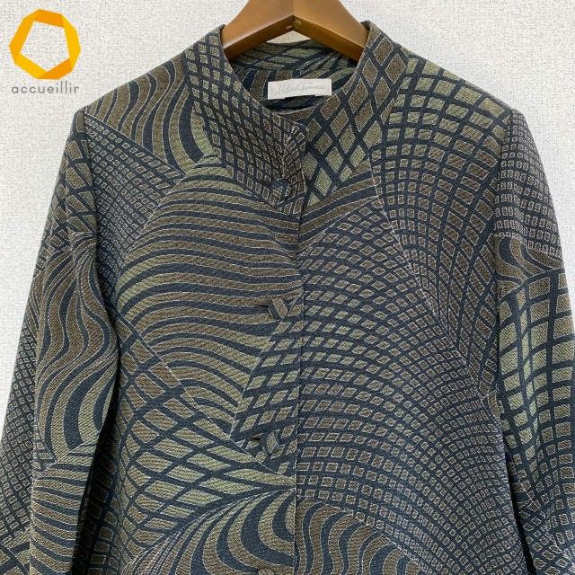  anc シセンドウ 詩仙堂 ジャケット 緑 カーキ ちりめん 柄 レディース 975035 その他 ジャケット アウター