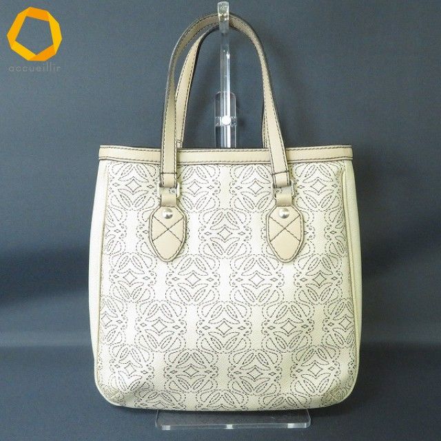 ab ロエベ LOEWE ハンドバッグ ベージュ こげ茶 アナグラム 総柄