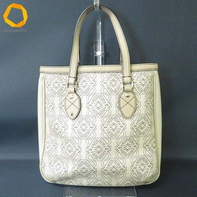 ab ロエベ LOEWE ハンドバッグ ベージュ こげ茶 アナグラム 総柄