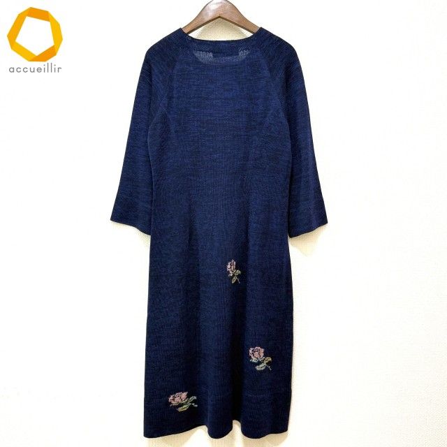 wnc サイトウトヨコ 斉藤都世子 ワンピース 紺 ピンク 黄緑 ニット フロントジップ モチーフ レディース 929543