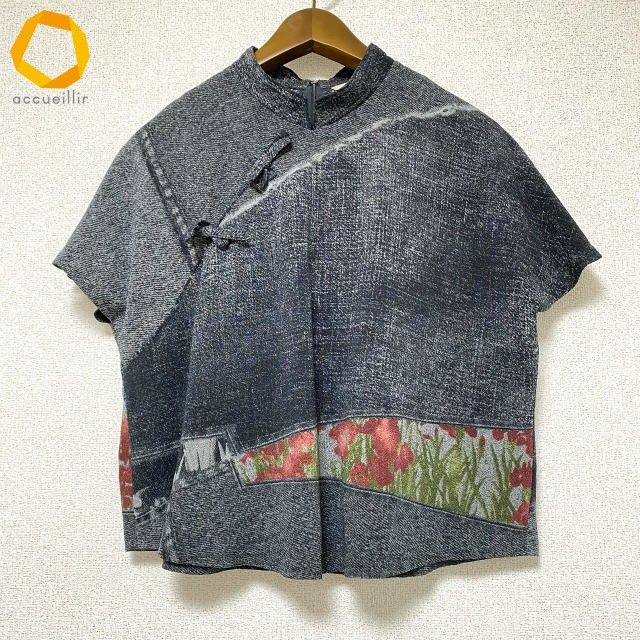 snc シセンドウ 詩仙堂 ヒトシタムラ カットソー ちりめん 半袖 ドルマン グレー 緑 赤 レディース 975043