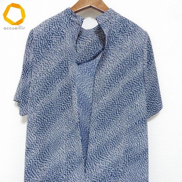  snc シセンドウ 詩仙堂 ヒトシタムラ ロング ワンピース ちりめん 青系 白系 総柄 半袖 バックジップ レディース 975102 半袖 カットソーワンピース