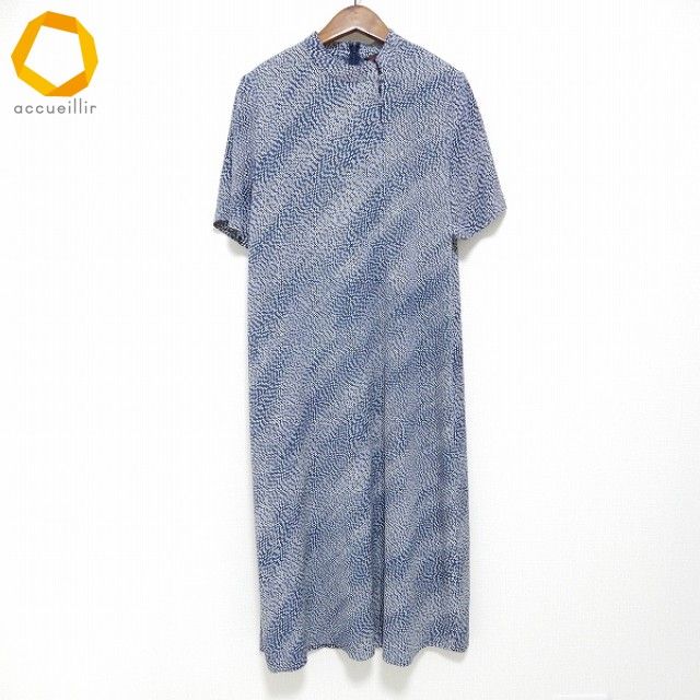 snc シセンドウ 詩仙堂 ヒトシタムラ ロング ワンピース ちりめん 青系 白系 総柄 半袖 バックジップ レディース 975102