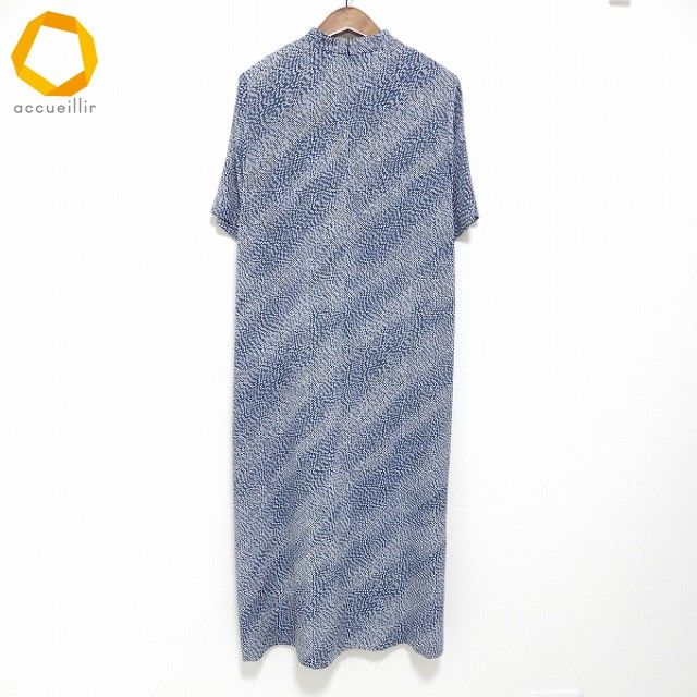 snc シセンドウ 詩仙堂 ヒトシタムラ ロング ワンピース ちりめん 青系 白系 総柄 半袖 バックジップ レディース 975102