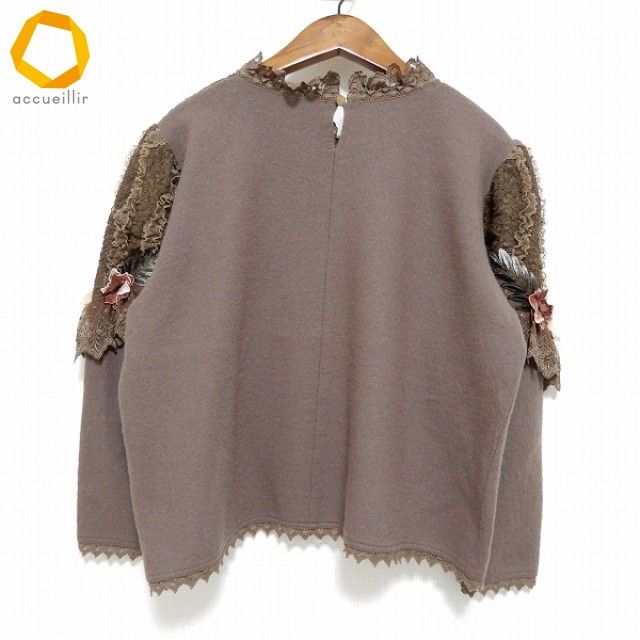 wnc ドロシー DOROTHY カットソー ニット 花モチーフ 茶系 長袖 レース ショート丈 レディース 961843