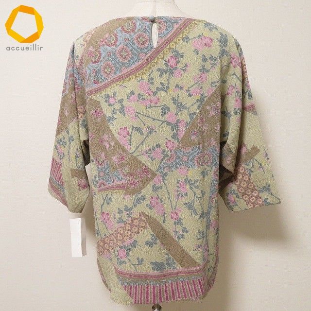 anc シセンドウ 詩仙堂 ヒトシタムラ カットソー オーバーブラウス アイボリー 茶 ピンク ちりめん 七分袖 花柄 レディース 975179