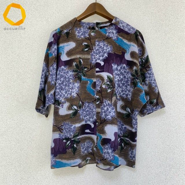 anc シセンドウ 詩仙堂 カットソー 茶 紫 緑 ちりめん ドルマン レディース 975198