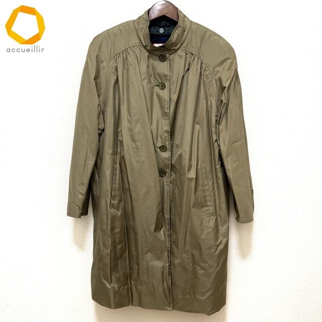 wnc ヘルノ Herno コート カーキ 緑 紺 スタンド シルク使い ペイズリー柄 チェック ライナー付き イタリア製 レディース 980015